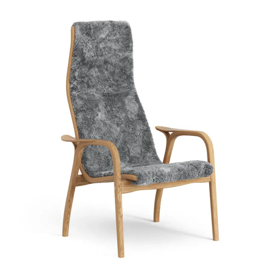 Sale Swedese Lamino arm chair oiled oak/sheep skin, Scandinavian Grey