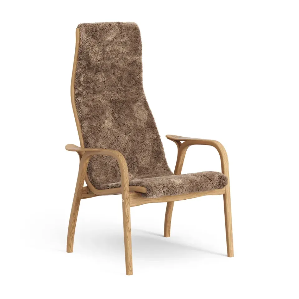 Clearance Swedese Lamino arm chair oiled oak/sheep skin, Sahara (nougat brown) Beige