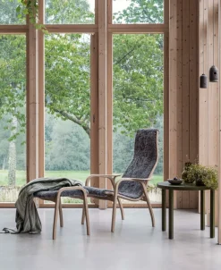 Armchairs & Footstools^Swedese Lamino armchair and footstool oiled oak/sheepskin, Scandinavian Grey