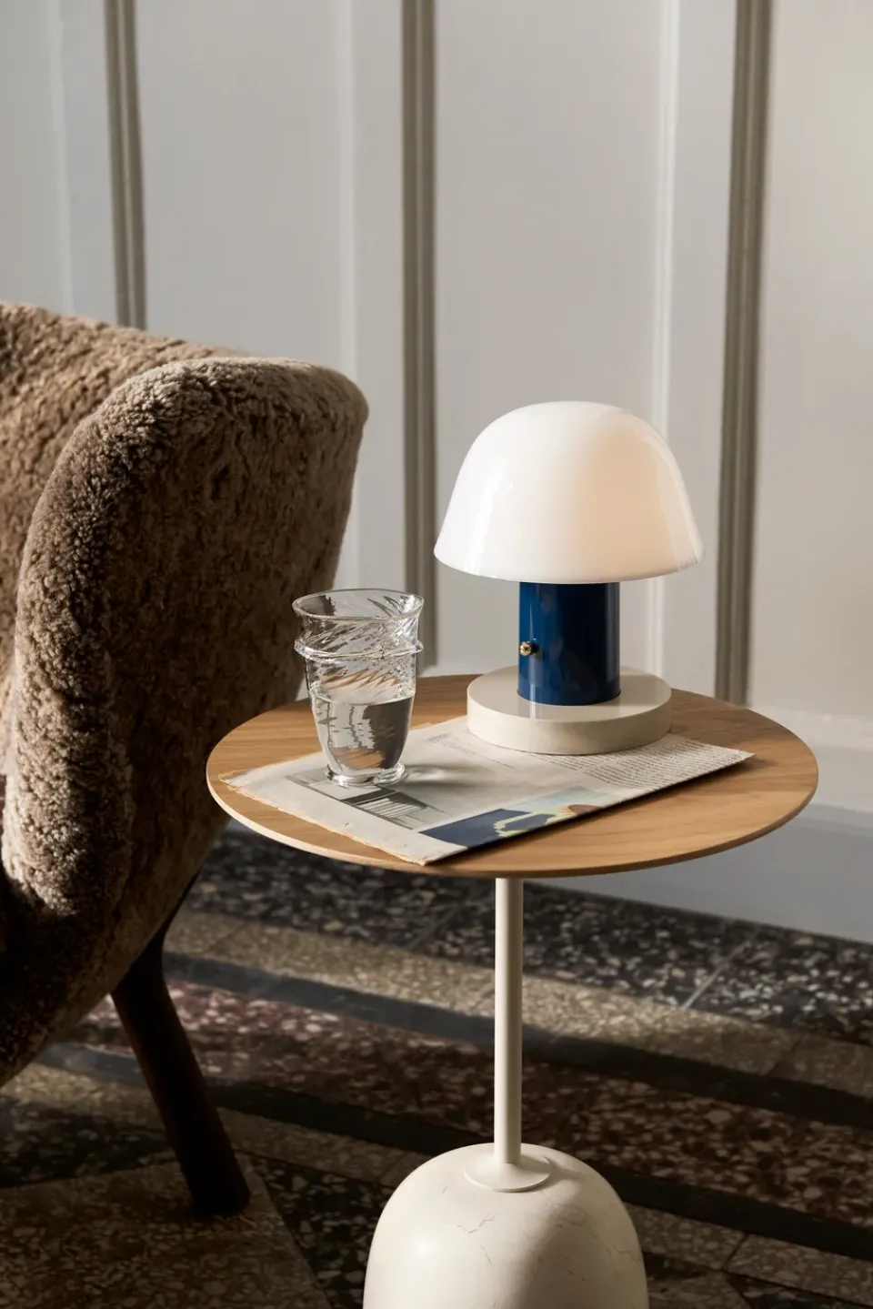 Side Tables^&Tradition Lato side table LN8, Lacquered oak-Crema diva marble BeigeWhite