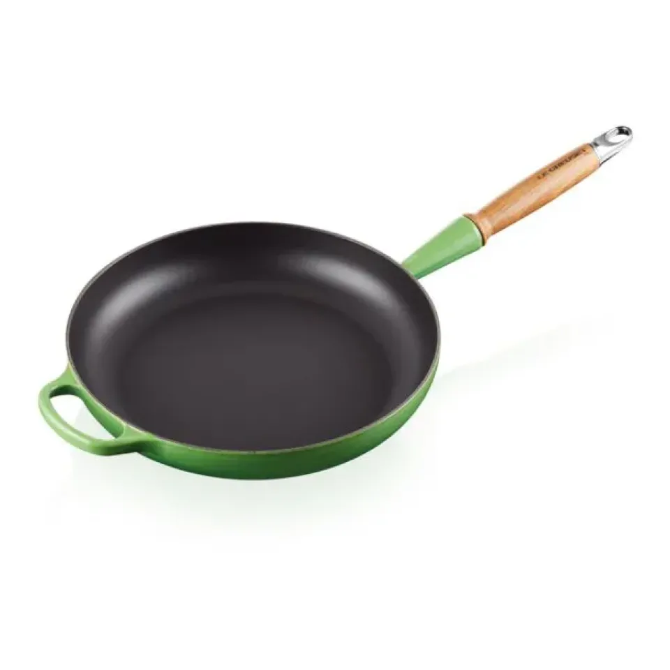 Cast Iron Pans^Le Creuset Signature frying pan wooden handle 28 cm, Bamboo Green