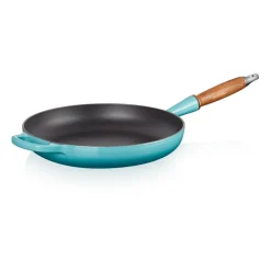 Cast Iron Pans^Le Creuset Signature frying pan wooden handle 28 cm, Caribbean Blue