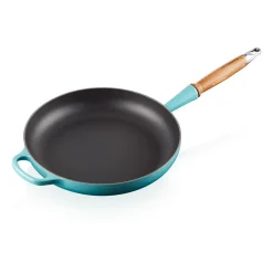 Cast Iron Pans^Le Creuset Signature frying pan wooden handle 28 cm, Caribbean Blue