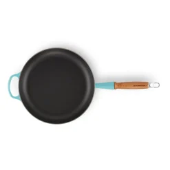 Cast Iron Pans^Le Creuset Signature frying pan wooden handle 28 cm, Caribbean Blue