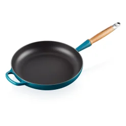Cast Iron Pans^Le Creuset Signature frying pan wooden handle 28 cm, Deep Teal Blue