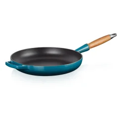 Cast Iron Pans^Le Creuset Signature frying pan wooden handle 28 cm, Deep Teal Blue