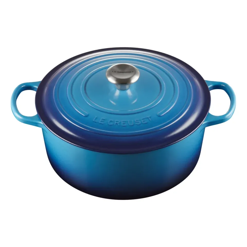 Cast Iron Casserole Pots^Le Creuset Signature round casserole 6.7 l, Azure Blue