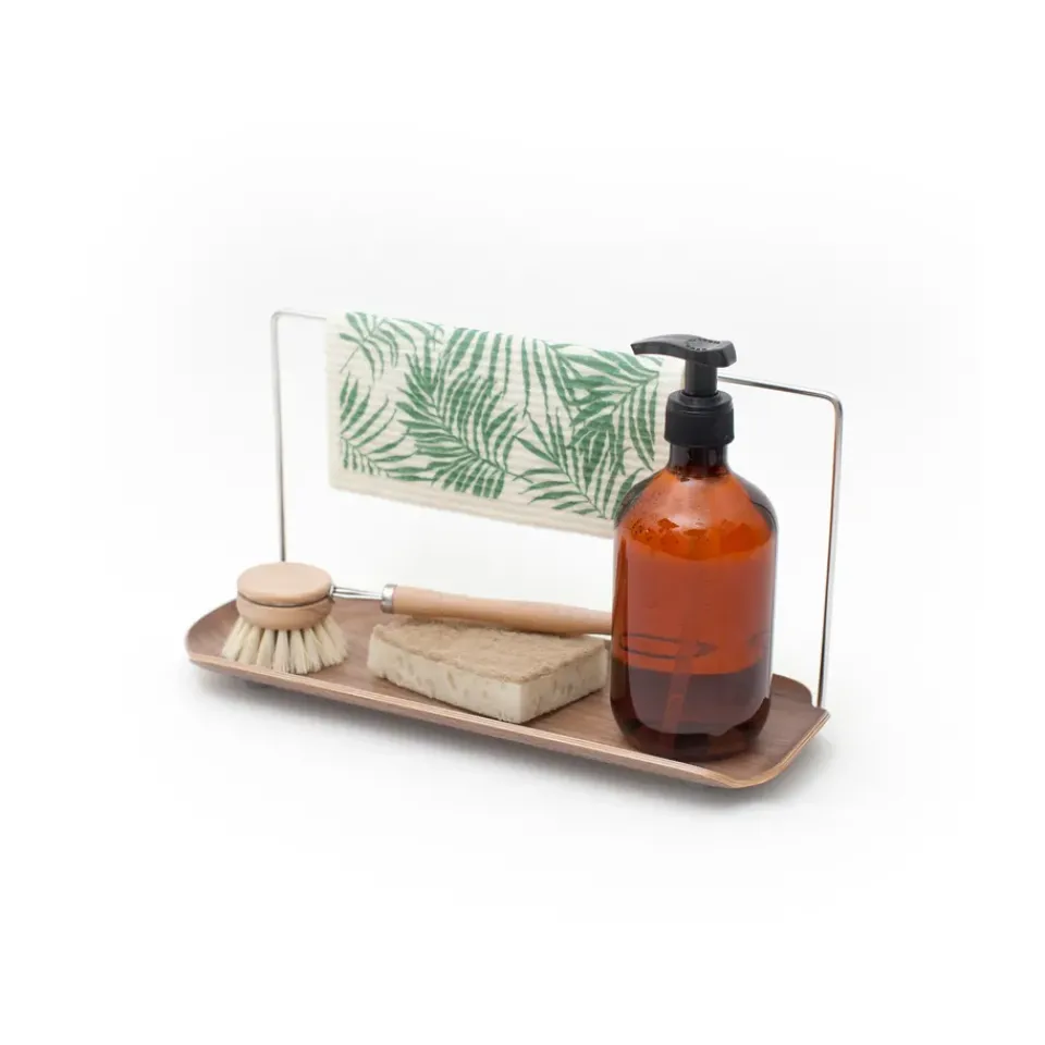 Hot Bosign LEAF dish rack with dishcloth holder, Walnut-stainless steel Brown
