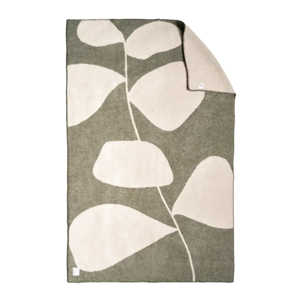 Discount Scandi Living Leaf wool throw 130x180 cm, Khaki Green