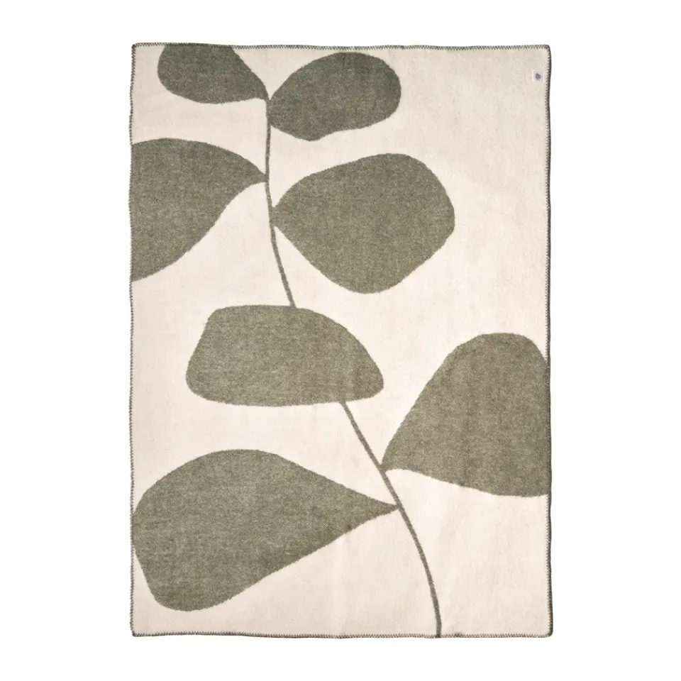 Discount Scandi Living Leaf wool throw 130x180 cm, Khaki Green