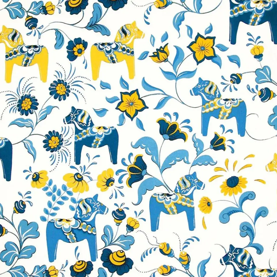 Fabric By The Metre^Arvidssons Textil Leksand fabric, blue-yellow BlueYellowWhite