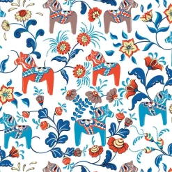 Fabric By The Metre|Oilcloths^Arvidssons Textil Leksand oilcloth, Blue-orange Multi