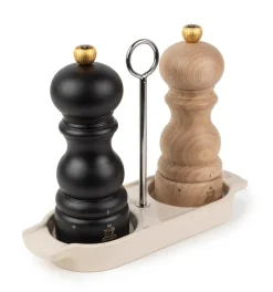 Salt & Pepper Grinders^Peugeot Linea spice mill stand with handle, Ecru White