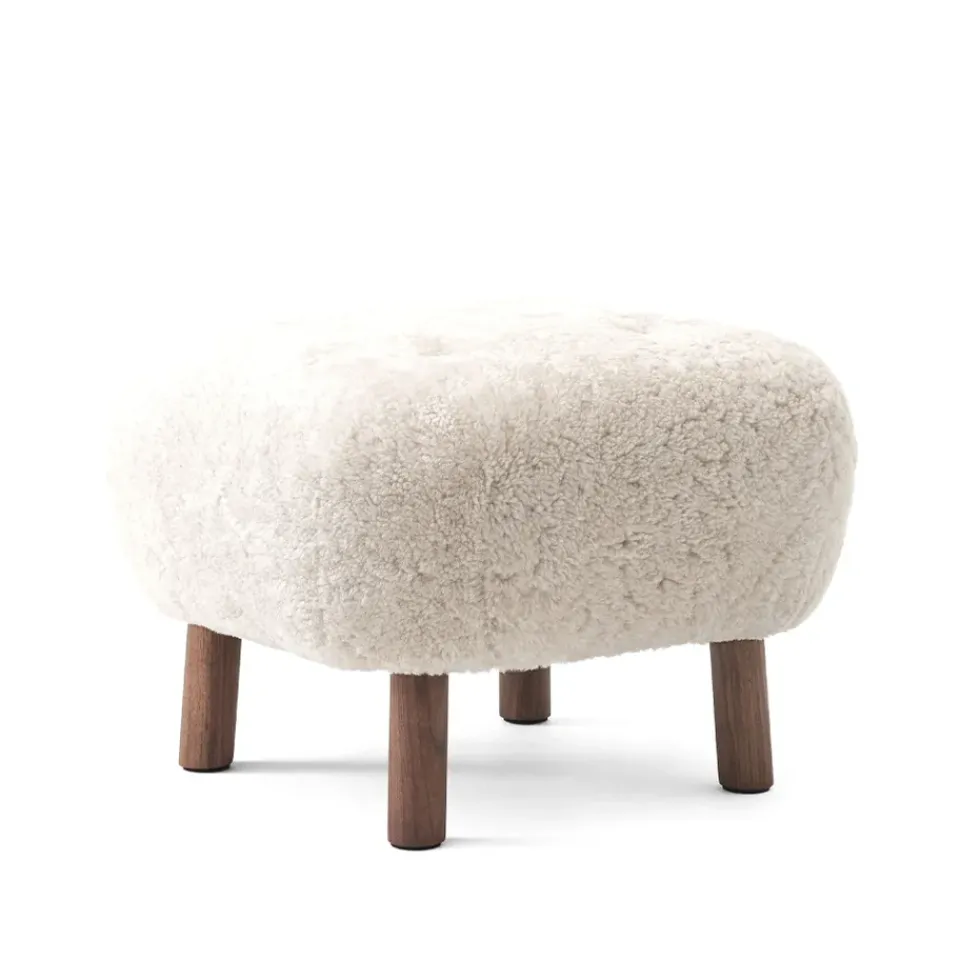 Armchairs & Footstools^&Tradition Little Petra ATD1 footstool, Sheepskin moonlight-oiled walnut legs White
