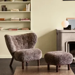 Armchairs & Footstools^&Tradition Little Petra ATD1 footstool, Sheepskin moonlight-oiled walnut legs White