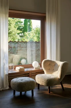 Armchairs & Footstools^&Tradition Little Petra VB1 armchair incl. pouffe ATD1, Oiled walnut-Moonlight Beige