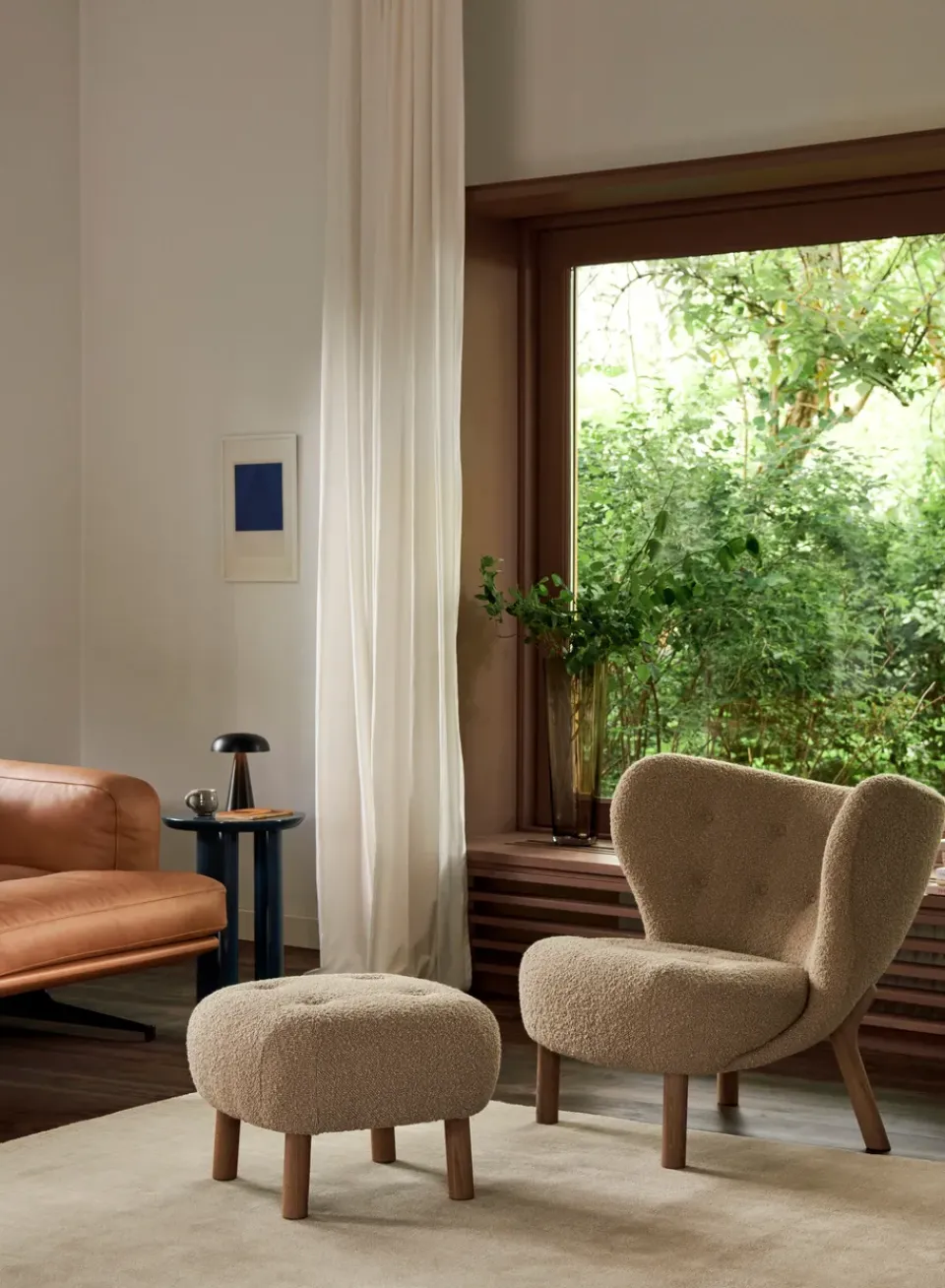 Armchairs & Footstools^&Tradition Little Petra VB1 armchair incl. pouffe ATD1, Oiled walnut-Moonlight Beige