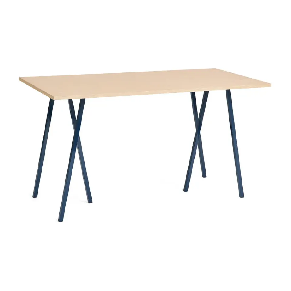 Discount HAY Loop Stand incl. support bar table 87,5x180 cm, Deep blue-clear lacq. oak BlueBrown