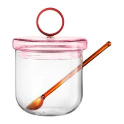Online Muurla Loop sugar bowl incl spoon Ø14 cm, Clear-pink-amber Transparent