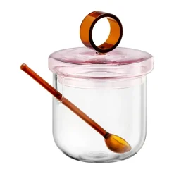 Online Muurla Loop sugar bowl incl spoon Ø14 cm, Clear-pink-amber Transparent