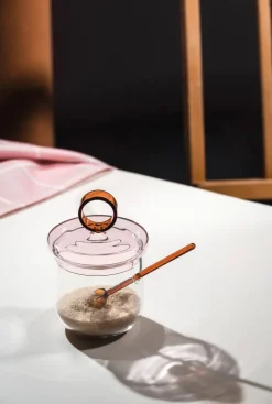 Online Muurla Loop sugar bowl incl spoon Ø14 cm, Clear-pink-amber Transparent