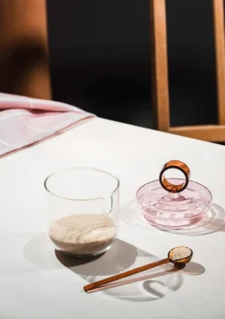 Online Muurla Loop sugar bowl incl spoon Ø14 cm, Clear-pink-amber Transparent