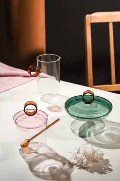 Online Muurla Loop sugar bowl incl spoon Ø14 cm, Clear-pink-amber Transparent