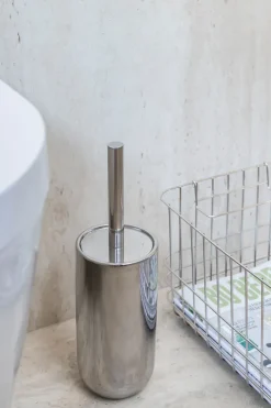 Sale Mette Ditmer Lotus ceramic toilet brush, Chrome Silver-coloured