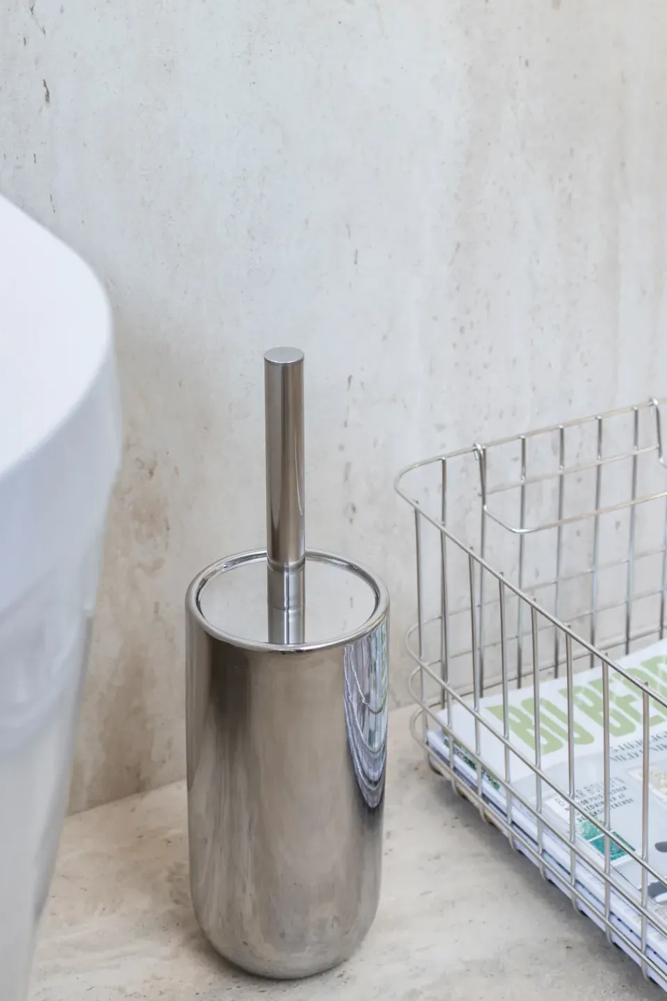 Sale Mette Ditmer Lotus ceramic toilet brush, Chrome Silver-coloured
