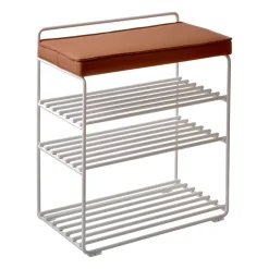 Stools^Maze Lower East Seat shelf-stool 50x28x58 cm, White-cognac leather WhiteBrown