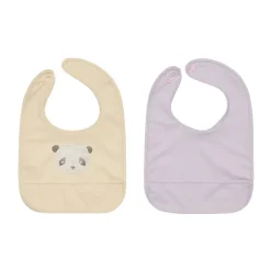 Bibs^OYOY Lun Lun panda bib 2 pieces, Vanilla-lavender BeigePurple