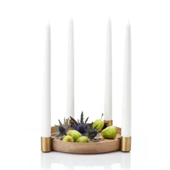 Advent Candle Holders^Applicata Luna candleholder, oak-brass Brown