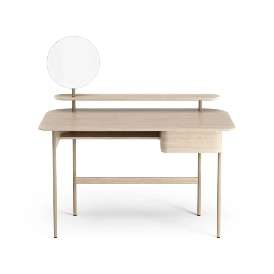 Desks^Swedese Luna desk with drawer, shelf and mirror, Oak white-pigmented Brown