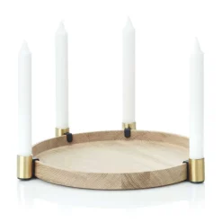 Clearance Applicata Luna maxi candle sticks, oak-brass BeigeGold-coloured