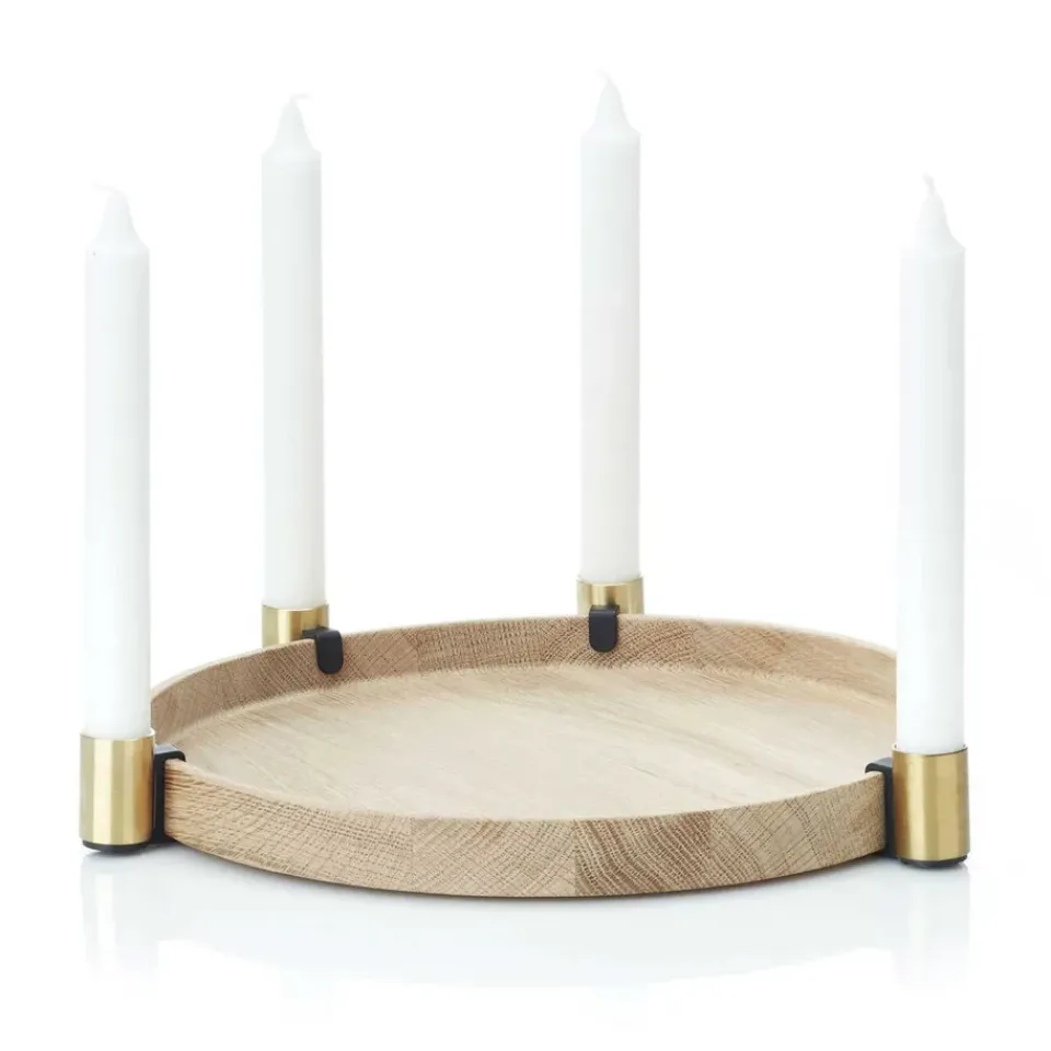 Clearance Applicata Luna maxi candle sticks, oak-brass BeigeGold-coloured