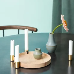 Clearance Applicata Luna maxi candle sticks, oak-brass BeigeGold-coloured