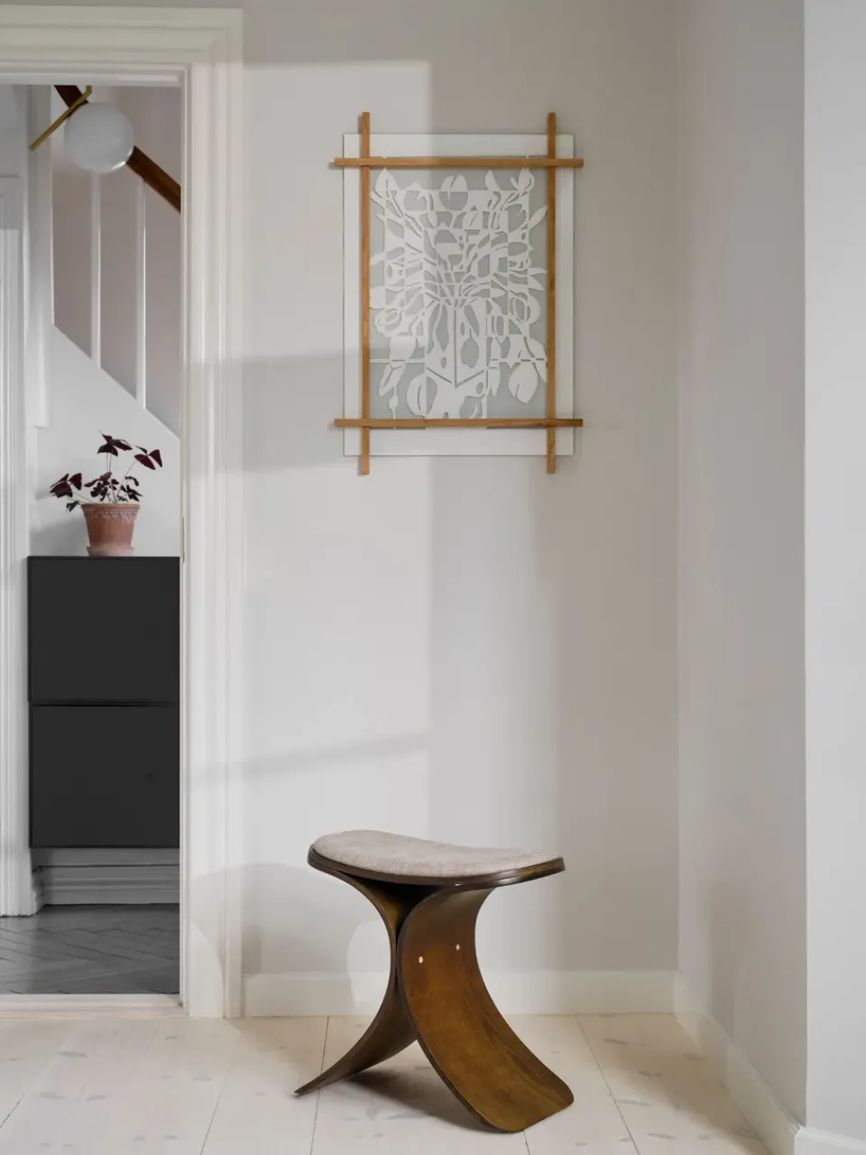 Stools^Gejst Luno stool 48x28x72 cm, Dark oak–dark beige textile Brown