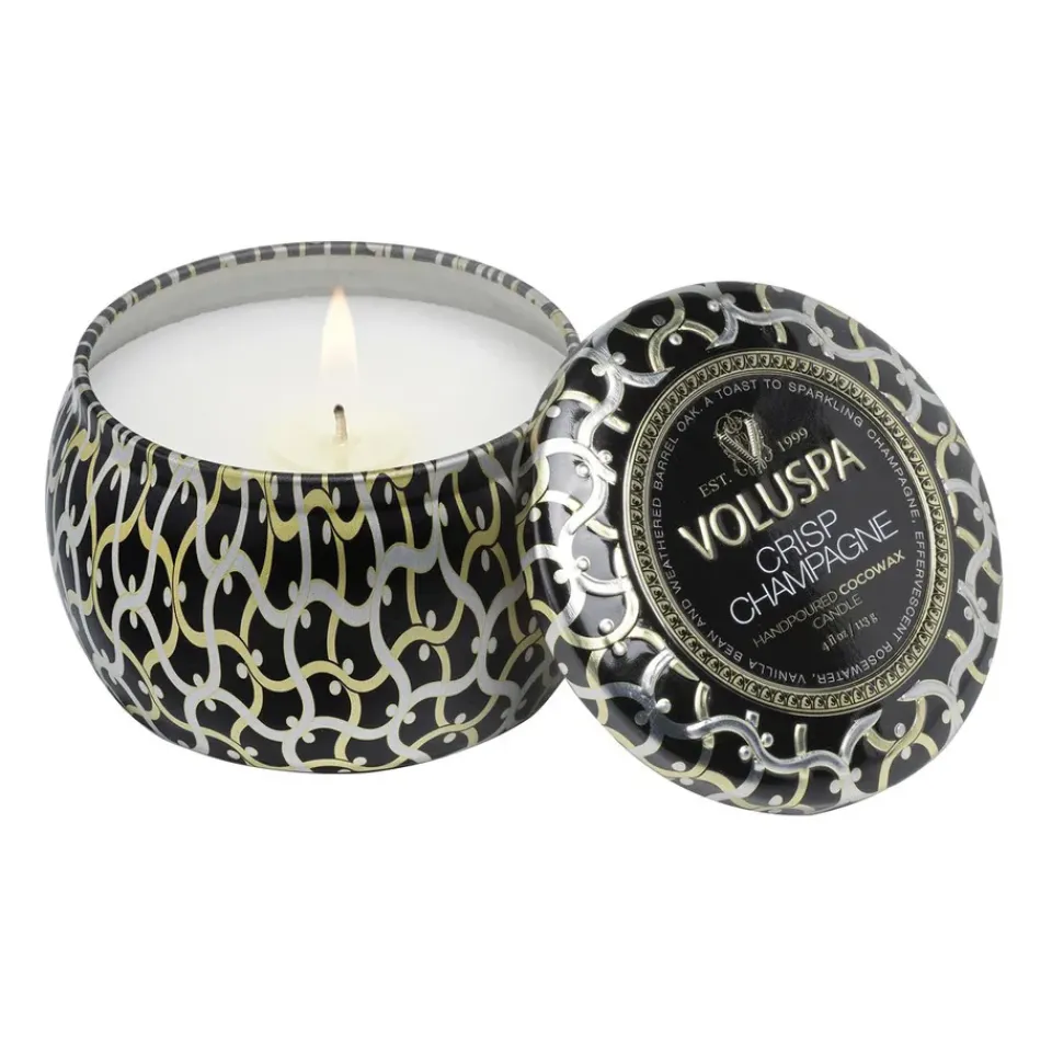 Best Voluspa Maison Noir Mini Tin scented 25 hours, Crisp Champagne Gold-colouredSilver-colouredBlack