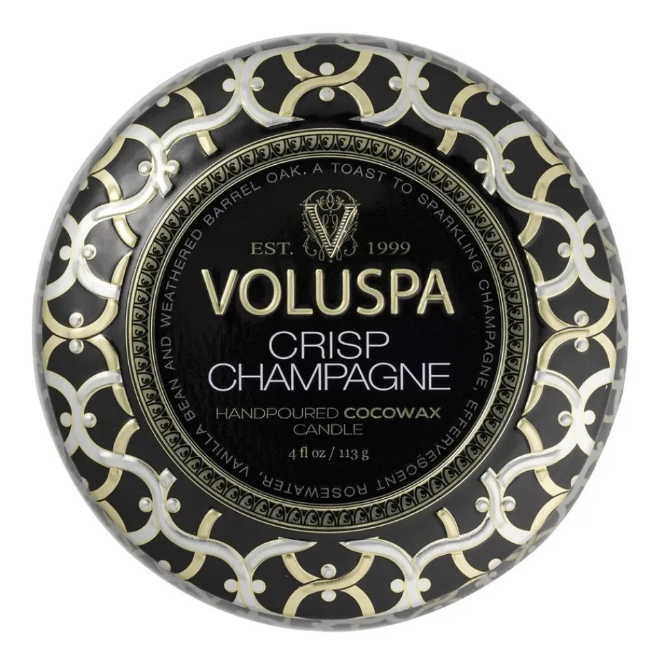 Best Voluspa Maison Noir Mini Tin scented 25 hours, Crisp Champagne Gold-colouredSilver-colouredBlack