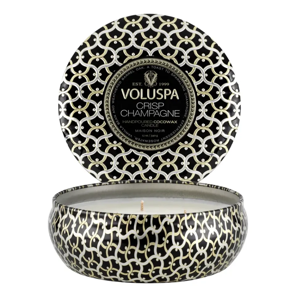 New Voluspa Maison Noir 3-wick Tin scented 40 hours, Crisp Champagne Gold-colouredBlack