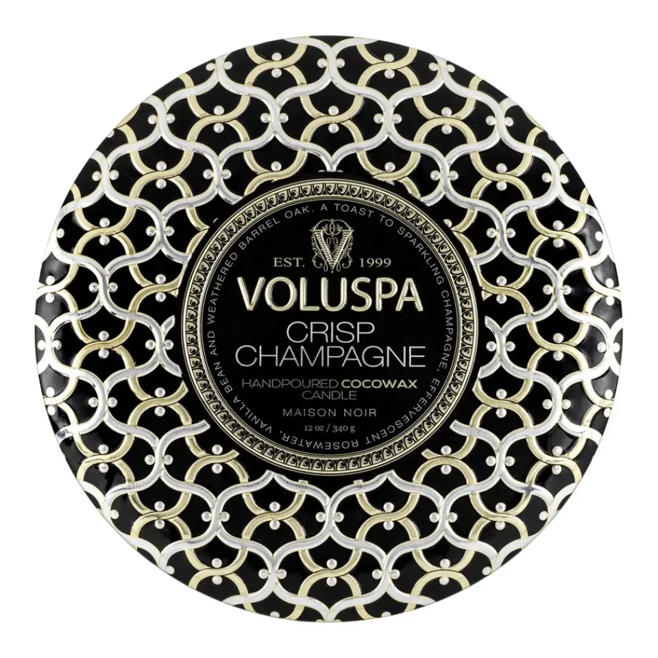 New Voluspa Maison Noir 3-wick Tin scented 40 hours, Crisp Champagne Gold-colouredBlack
