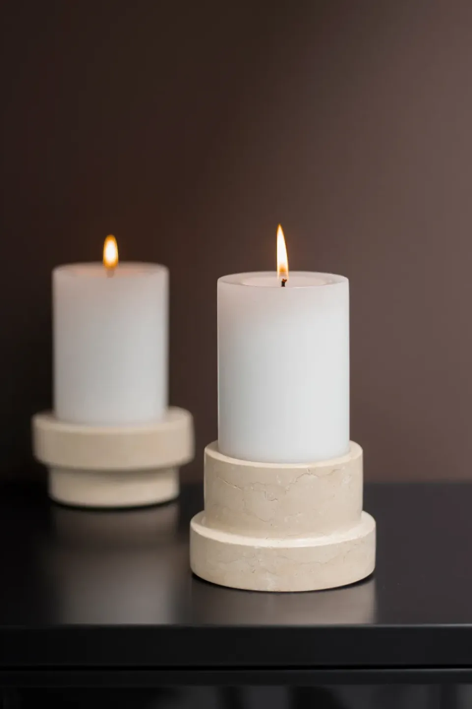 Candle Holders^Mette Ditmer Marble candle holder for block candle 6.5 cm, Sand Beige