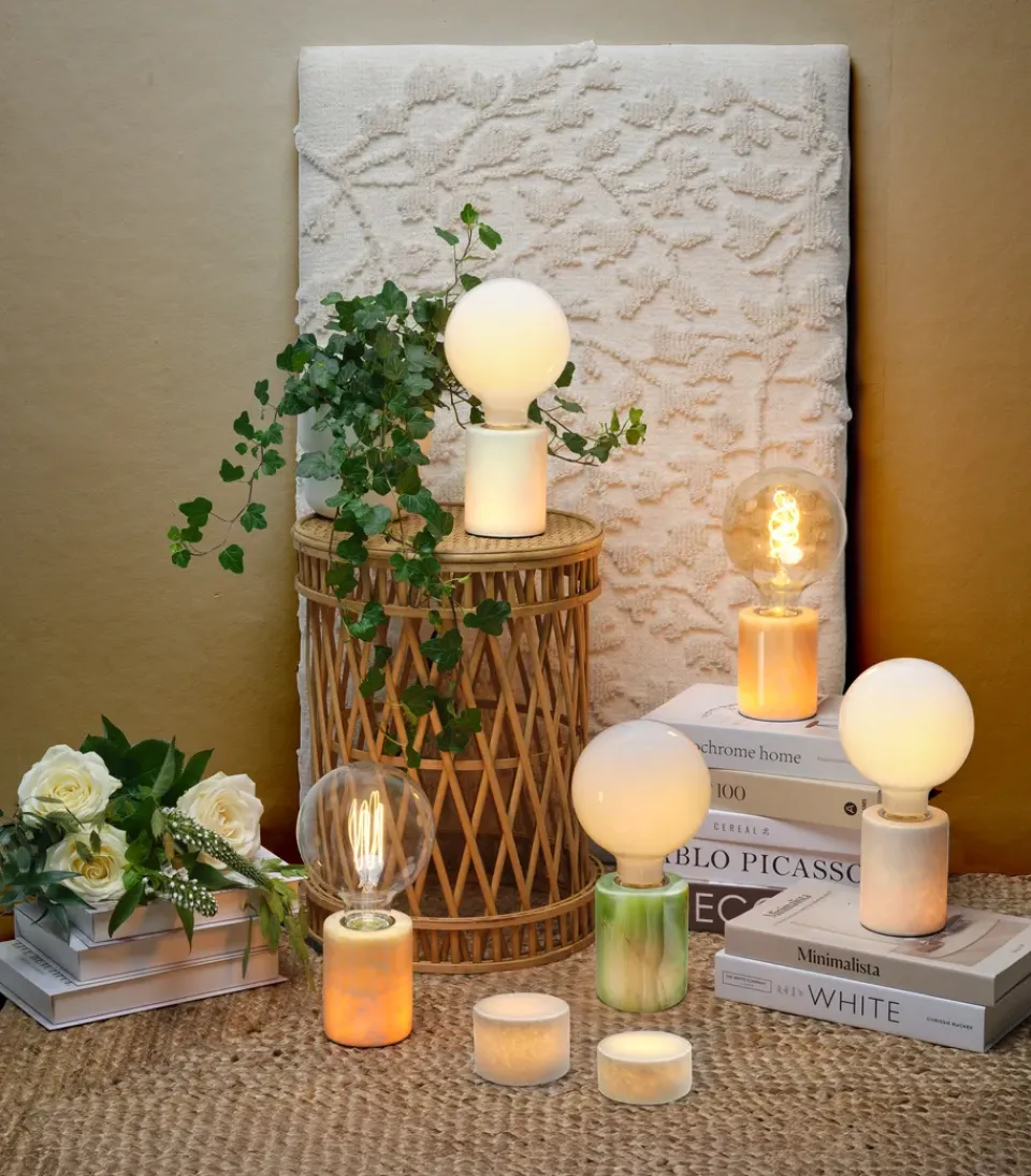 Online Unison Marble lamp base, silk matte, Ø8x10.5 cm Beige