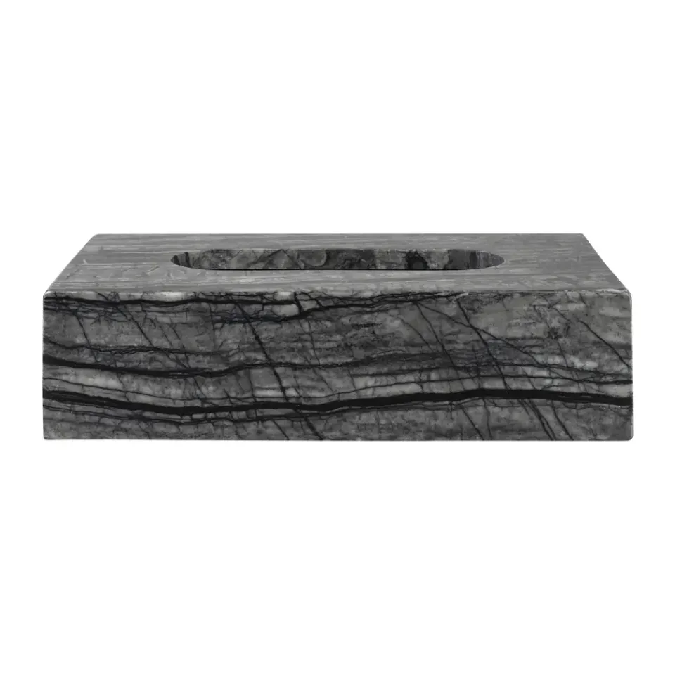 Storage Baskets^Mette Ditmer Marble tissue box 14x25.5 cm, Black-Grey BlackGrey