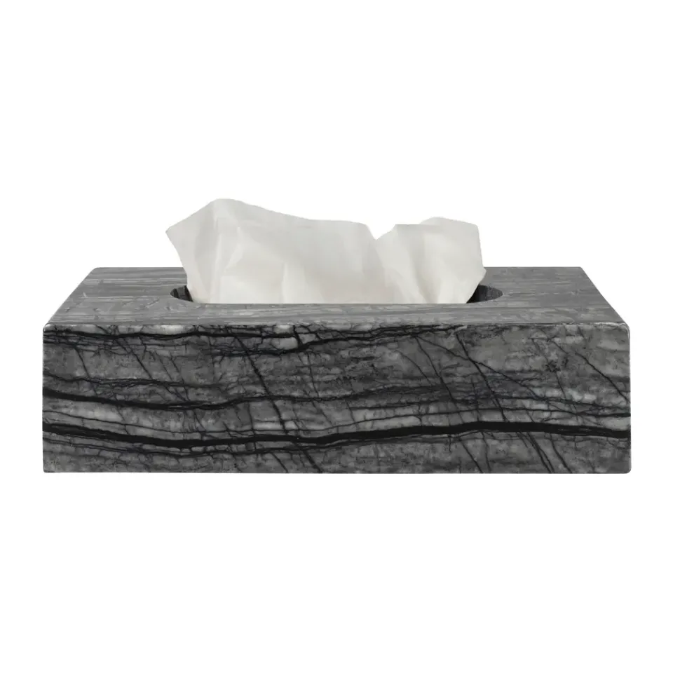 Storage Baskets^Mette Ditmer Marble tissue box 14x25.5 cm, Black-Grey BlackGrey