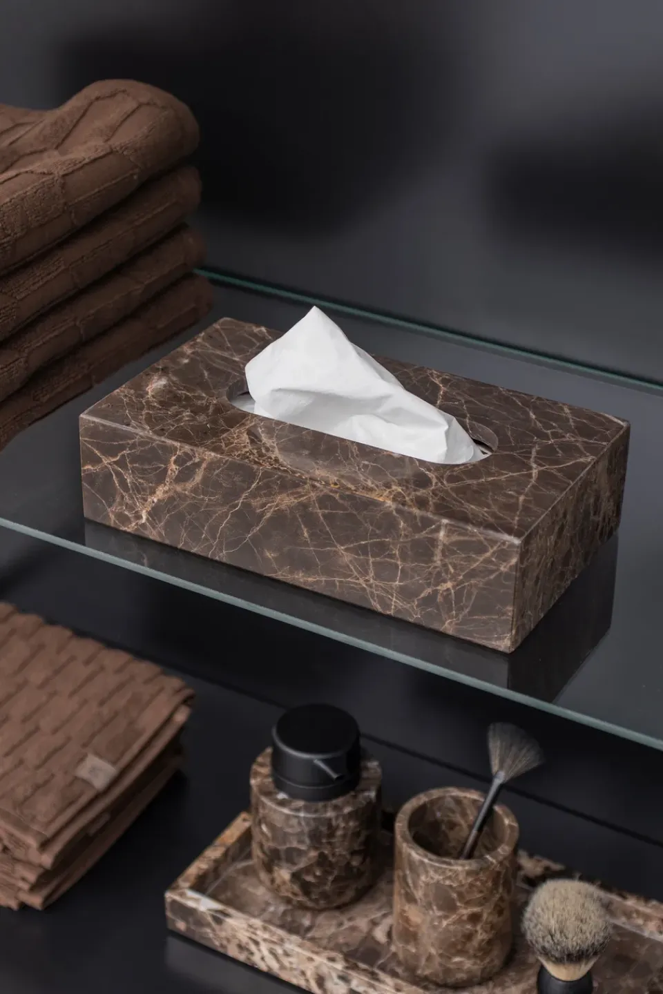 Storage Baskets^Mette Ditmer Marble tissue box 14x25.5 cm, Brown