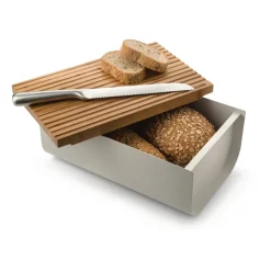 Bread Bins^Alessi Mattina bread bin 34 cm, Warm grey-bamboo BrownGrey