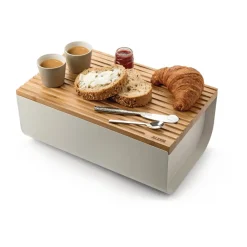 Bread Bins^Alessi Mattina bread bin 34 cm, Warm grey-bamboo BrownGrey