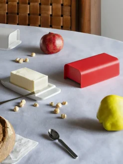 Clearance Alessi Mattina butter dish 9.5x21 cm, Red-stainless steel RedGrey