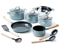 Saucepan Sets|Saucepans^GreenPan Mayflower Pro pot and frying pan set 12 pieces, Green- Blue